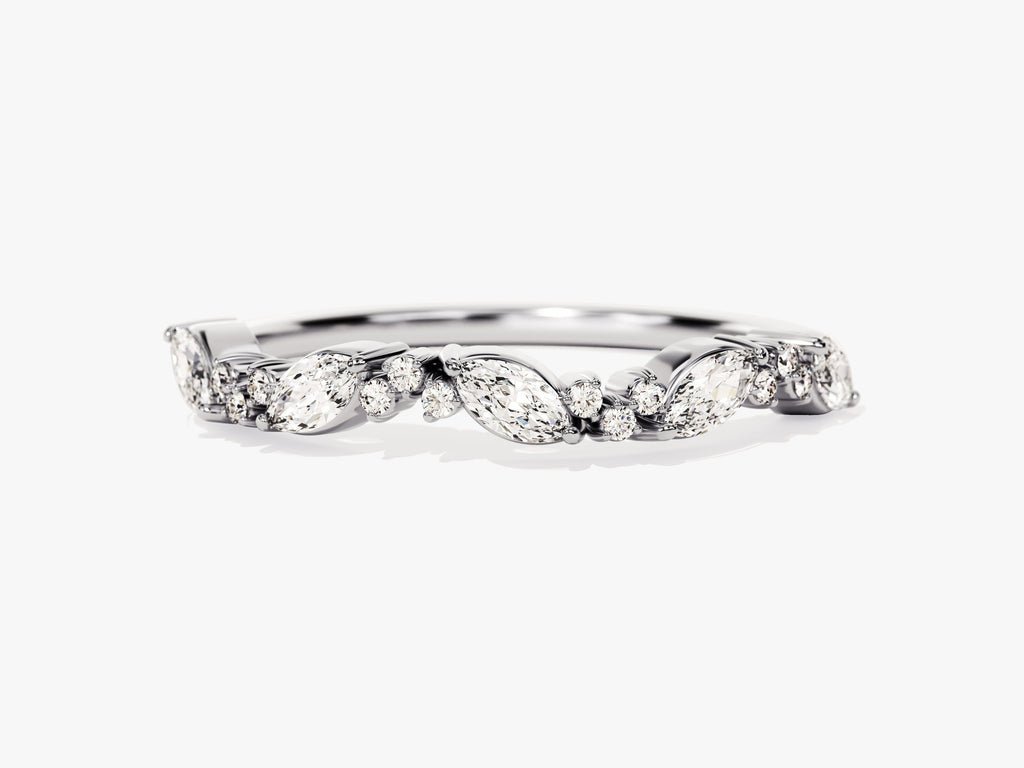 Round Marquise diamond band stacked with engagement ring