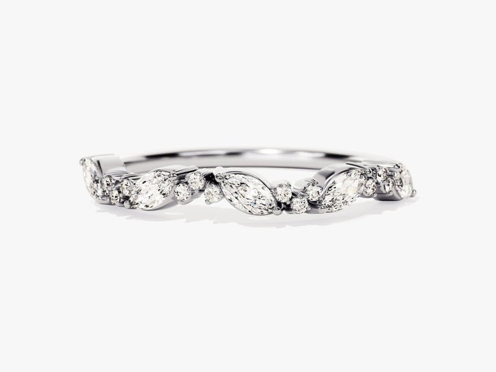 Round Marquise diamond band stacked with engagement ring