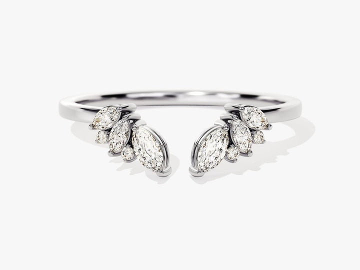 Marquise & Round diamond band stacked with engagement ring