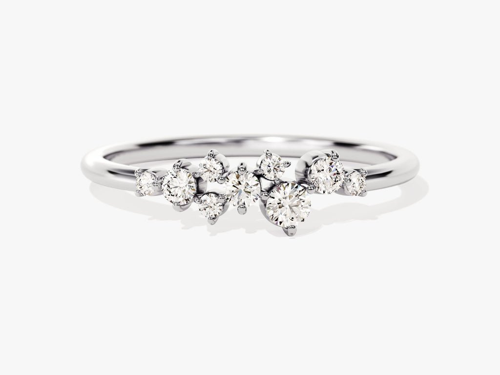 Round diamond band stacked with engagement ring