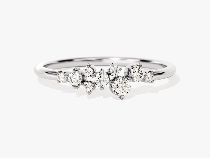 Round diamond band stacked with engagement ring