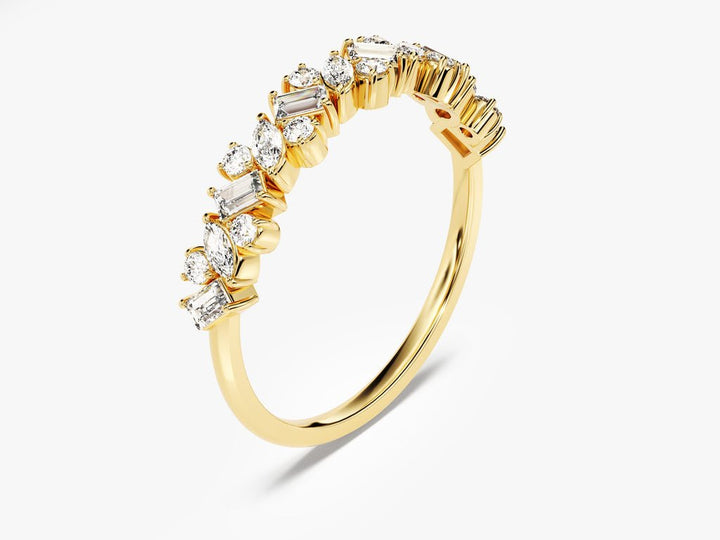 Close-up of 0.58CT round, marquise, baguette lab grown diamonds