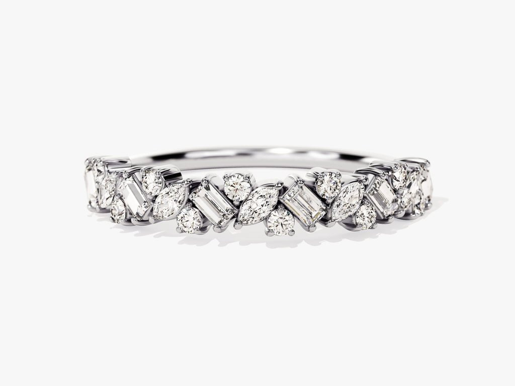 Round, Marquise, Baguette diamond wedding band in yellow gold
