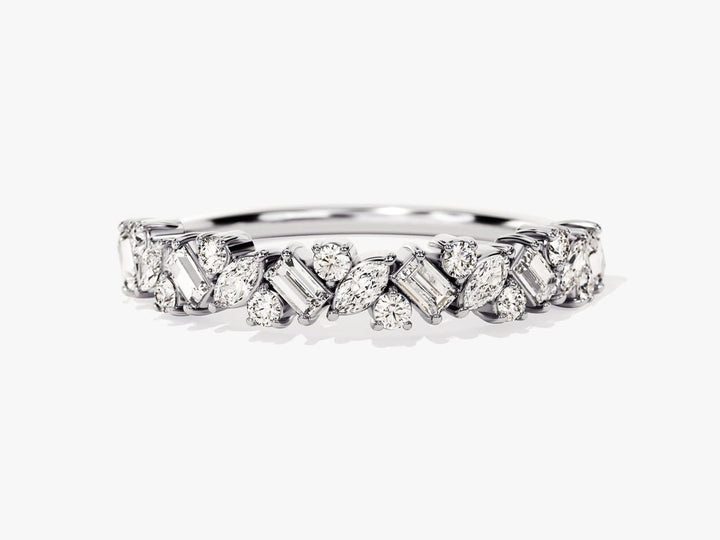 Round, Marquise, Baguette diamond wedding band in yellow gold