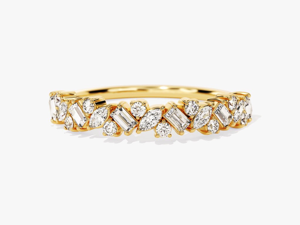 Round, Marquise, Baguette round, marquise, baguette diamond wedding band front view