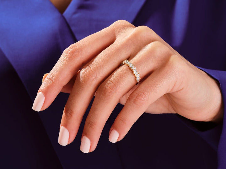 Round, Marquise, Baguette diamond wedding band in white gold
