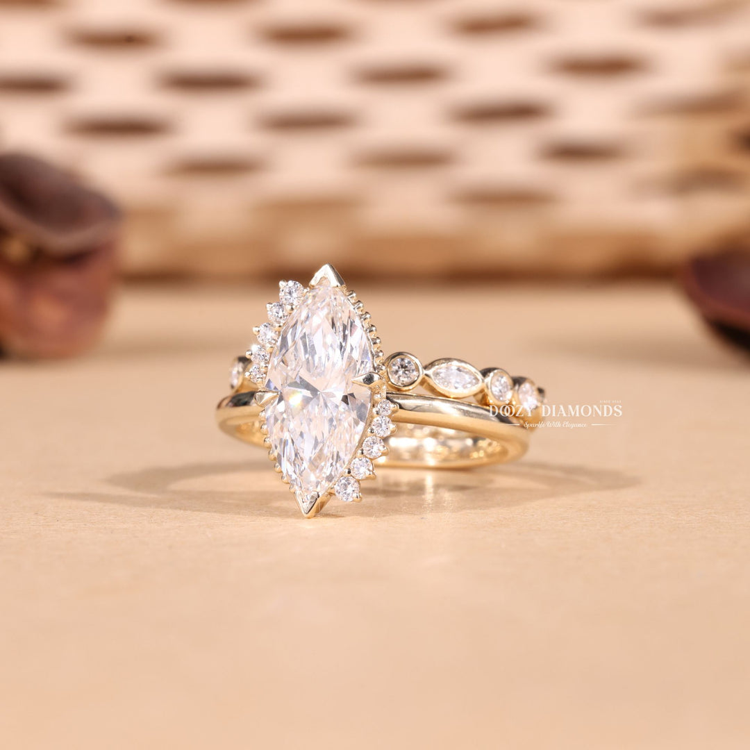 2.50CT Marquise Cut EF - VS2 Lab Grown Vintage Wedding Ring with Bezel Set Band - Doozy Diamonds