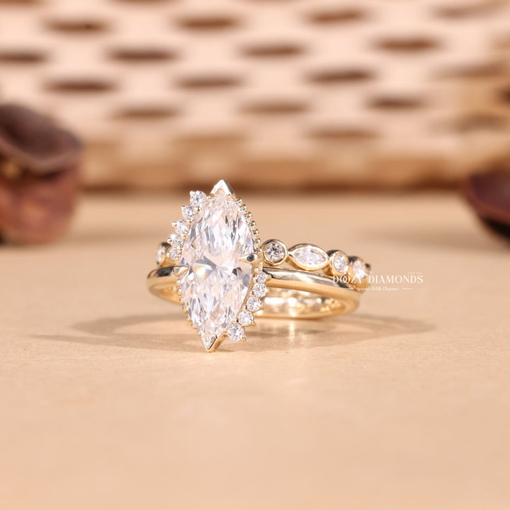 2.50CT Marquise Cut EF - VS2 Lab Grown Vintage Wedding Ring with Bezel Set Band - Doozy Diamonds