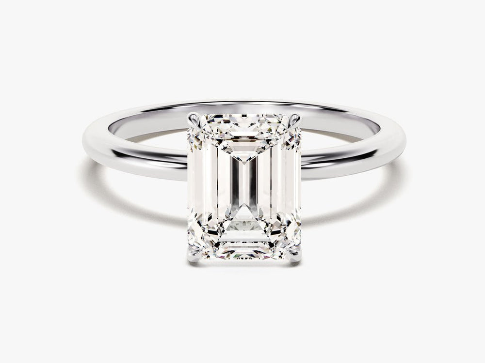 Emerald solitaire lab grown diamond ring in jewelry gift box