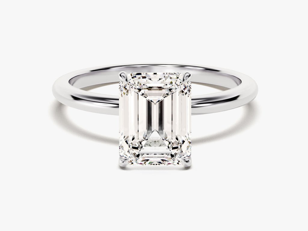 Emerald solitaire lab grown diamond ring in jewelry gift box