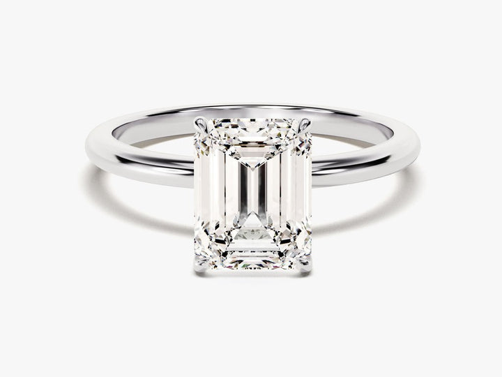 Emerald solitaire lab grown diamond ring in jewelry gift box