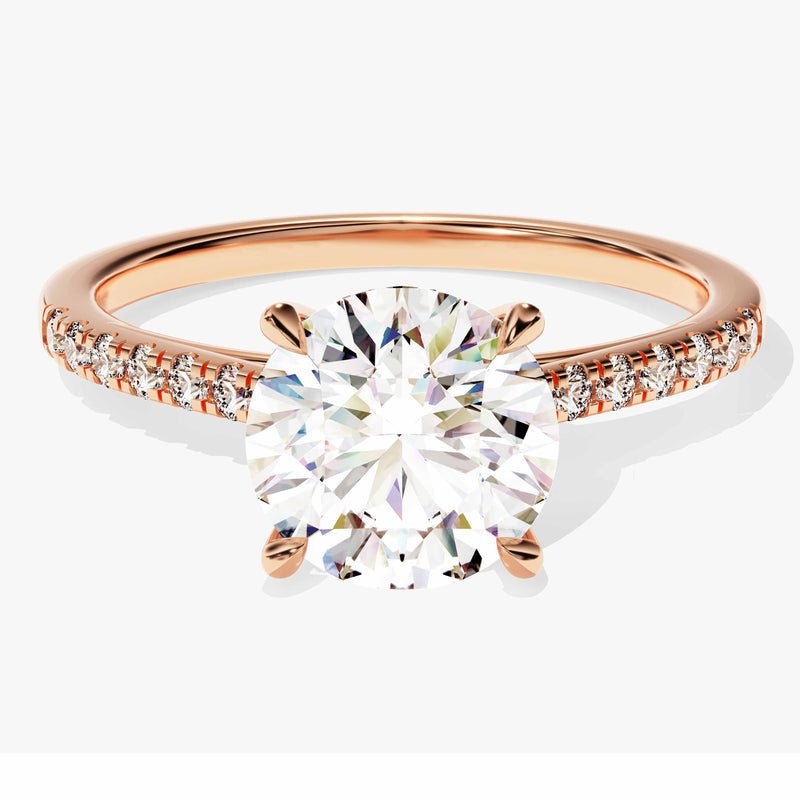 Round pave engagement ring finished in polished solid gold