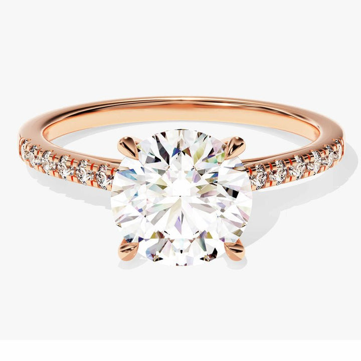 Round pave engagement ring finished in polished solid gold