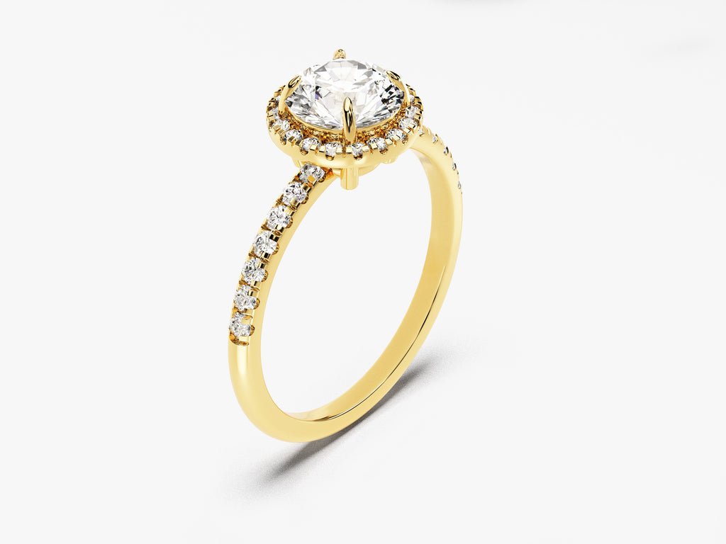 Round cut pave engagement ring with IGI certified center diamond