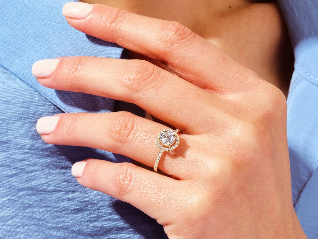 Round pave engagement ring with certified lab grown diamond