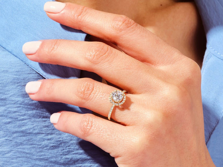 Round pave engagement ring with certified lab grown diamond