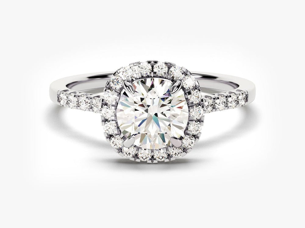 Round pave engagement ring with brilliant diamond sparkle