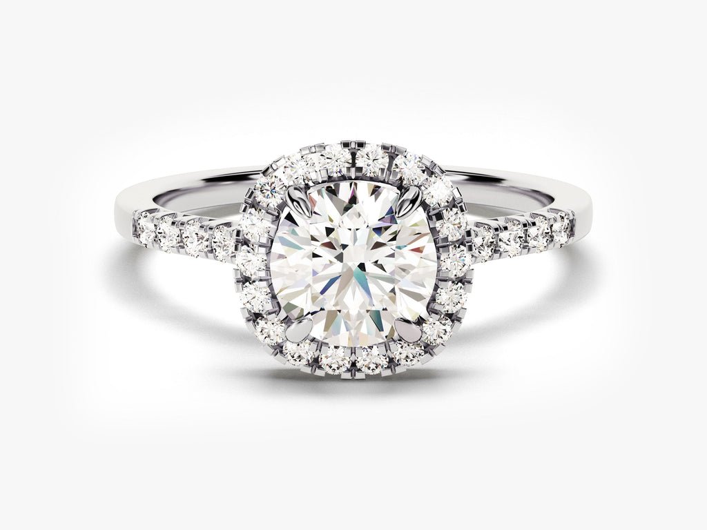 Round pave engagement ring with brilliant diamond sparkle