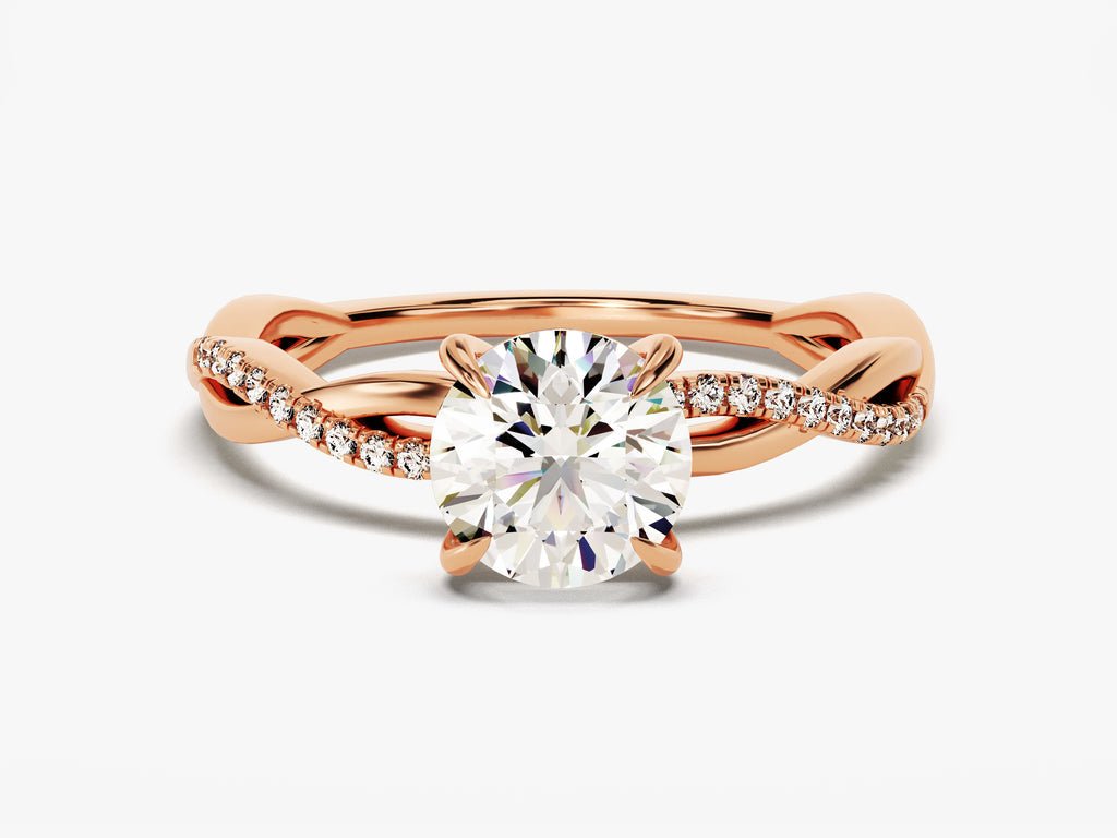 Side angle of round solitaire diamond engagement ring