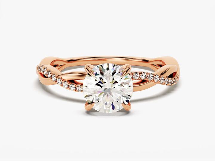 Side angle of round solitaire diamond engagement ring