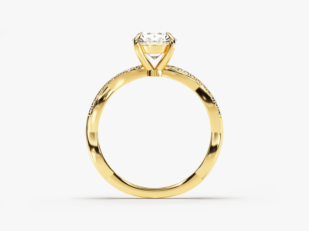 Macro shot of round cut diamond facets in solitaire ring setting