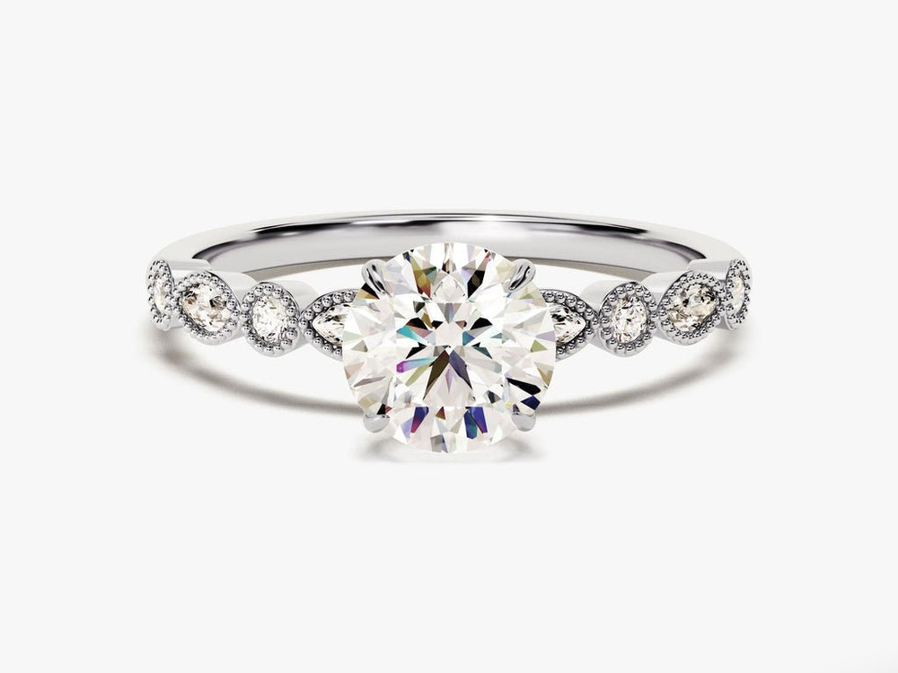 Buy round cut milgrain diamond engagement ring with free shipping