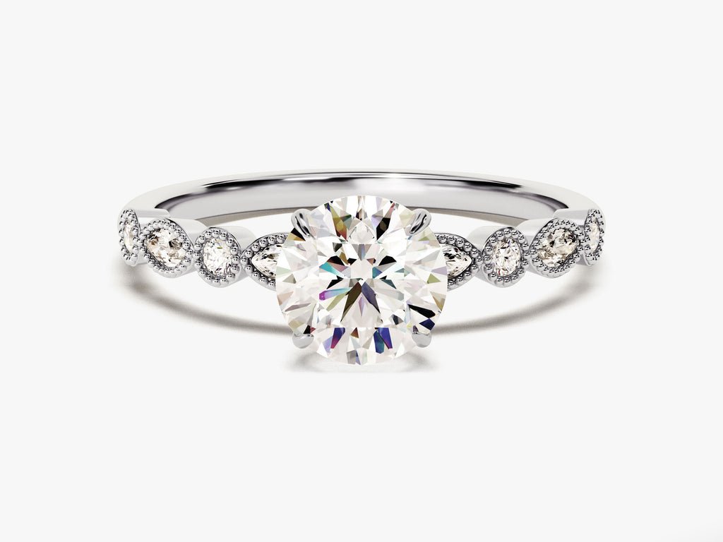 Buy round cut milgrain diamond engagement ring with free shipping