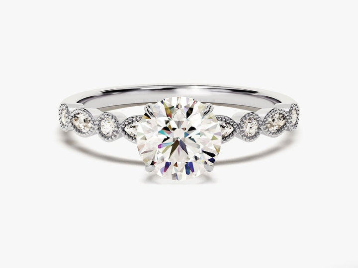 Buy round cut milgrain diamond engagement ring with free shipping