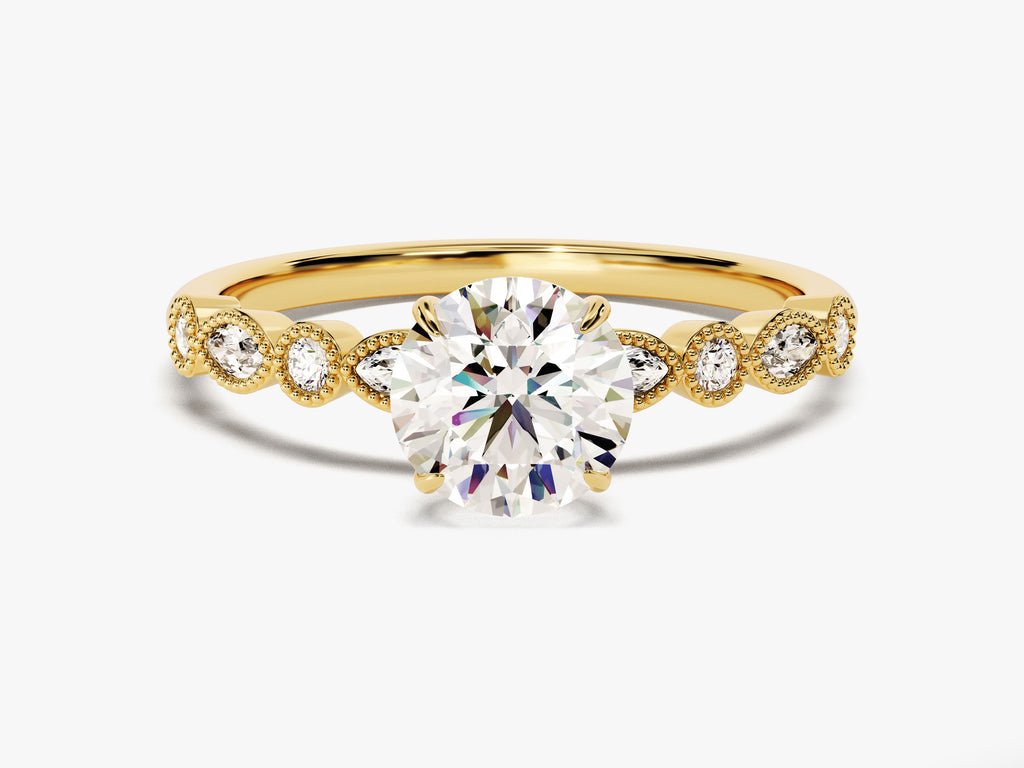1.0CT round milgrain lab grown diamond engagement ring for sale