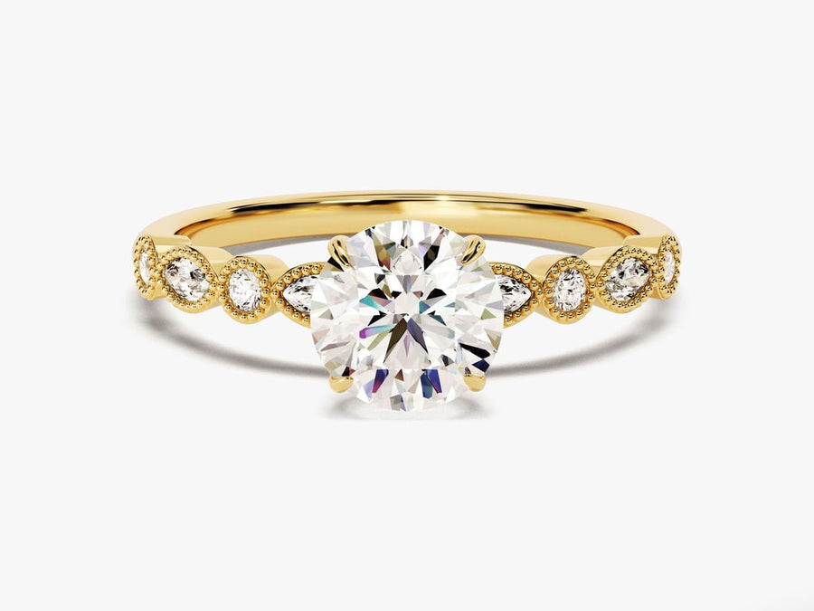1.0CT round milgrain lab grown diamond engagement ring for sale