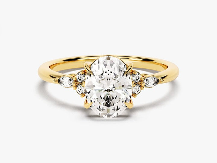 Discover oval three stone lab grown diamond engagement ring online