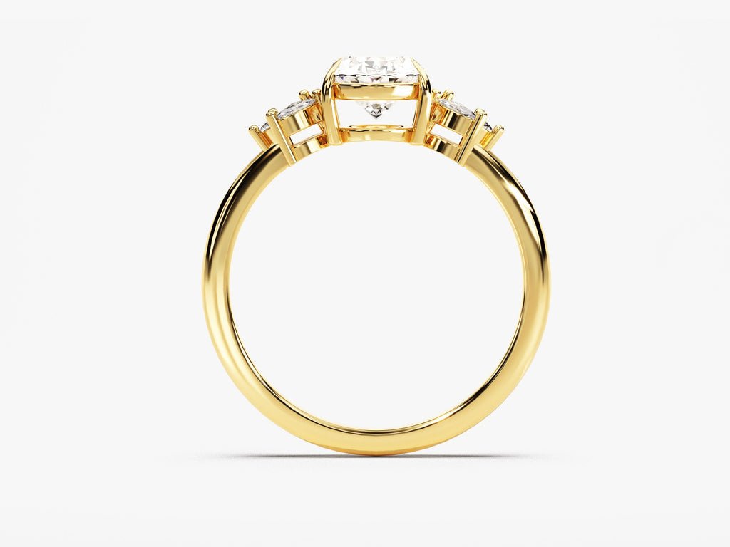Oval cluster lab grown diamond ring side profile in gold setting