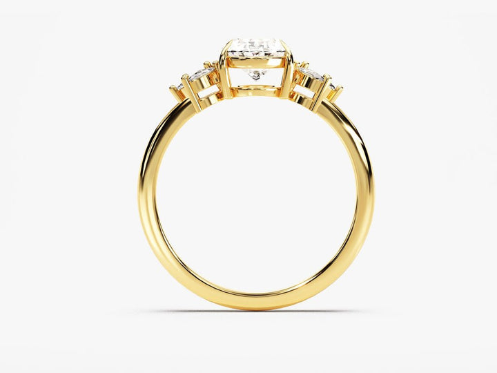 Oval cluster lab grown diamond ring side profile in gold setting