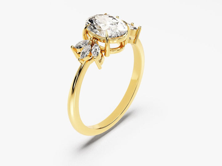 Oval cut engagement ring side view showing band detail