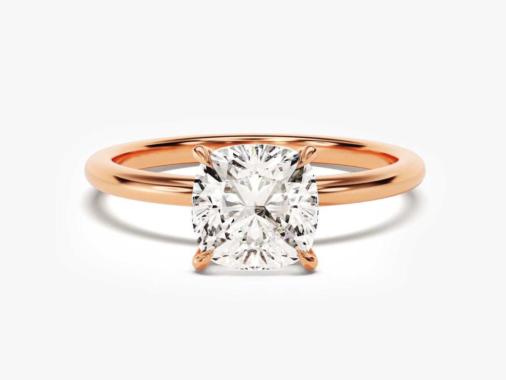 Profile view of cushion cut solitaire engagement ring band