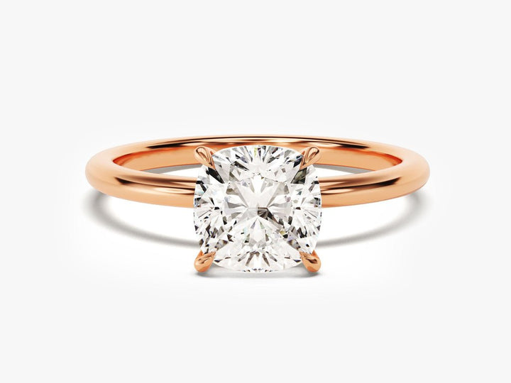 Profile view of cushion cut solitaire engagement ring band