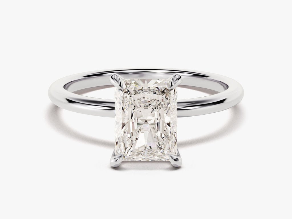 Radiant cut solitaire engagement ring with IGI certified center diamond