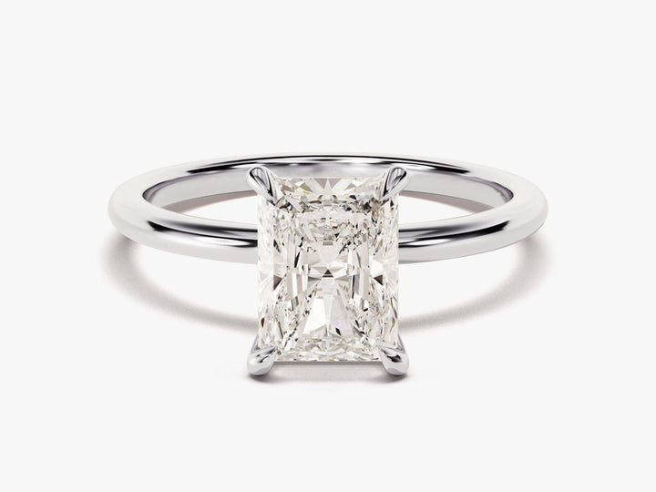 Radiant cut solitaire engagement ring with IGI certified center diamond