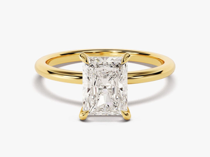 Lifestyle shot of radiant solitaire diamond ring on hand