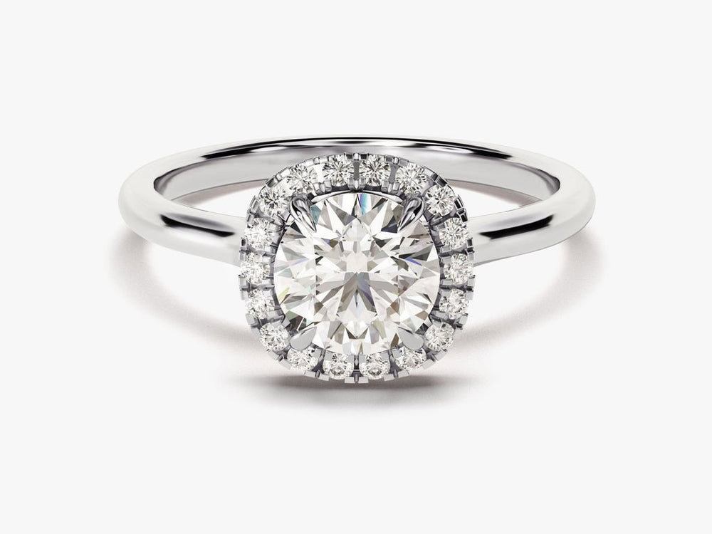 Round halo engagement ring with certified lab grown diamond