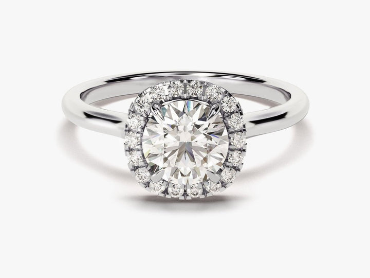 Round halo engagement ring with certified lab grown diamond