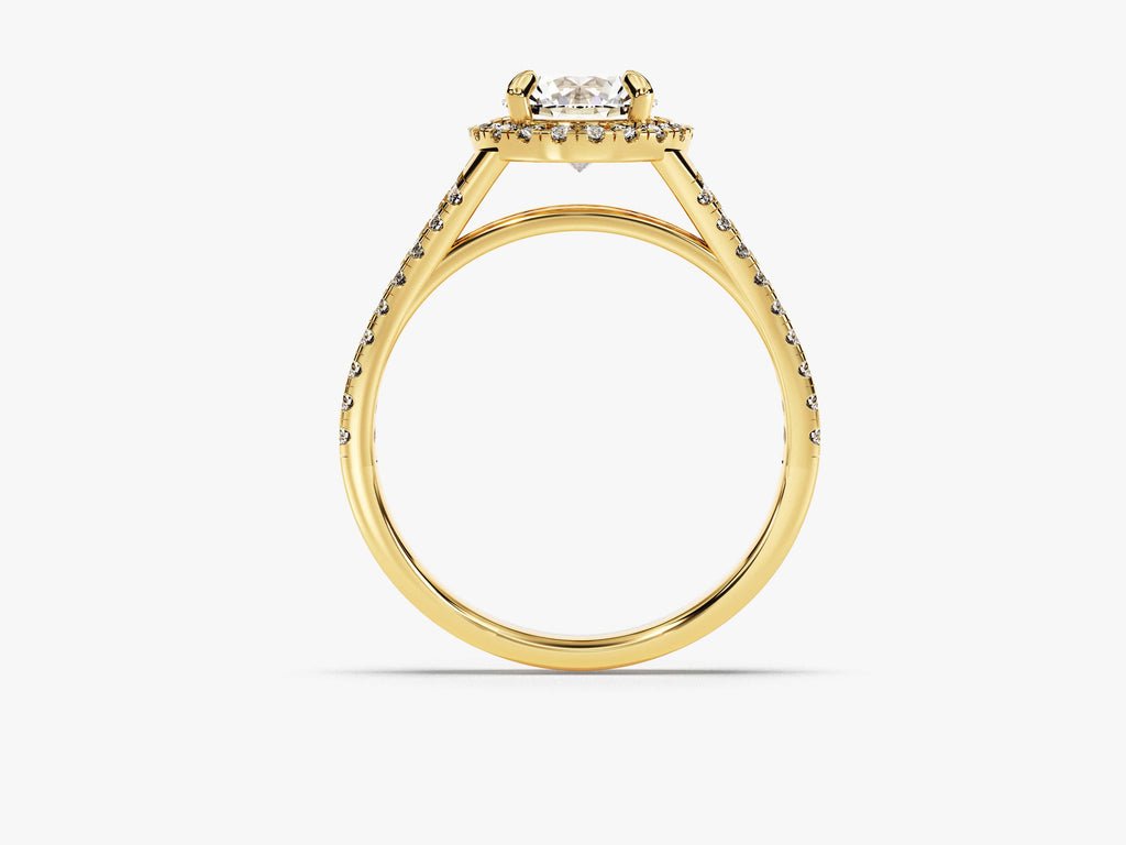 Round solitaire engagement ring finished in polished solid gold