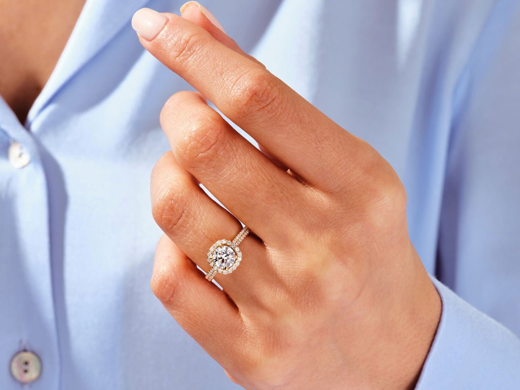 Round pave engagement ring with brilliant diamond sparkle