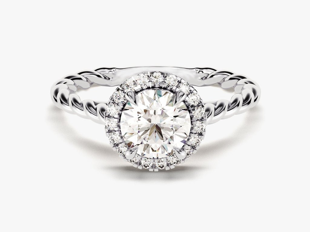 Shop the round cut halo engagement ring collection online
