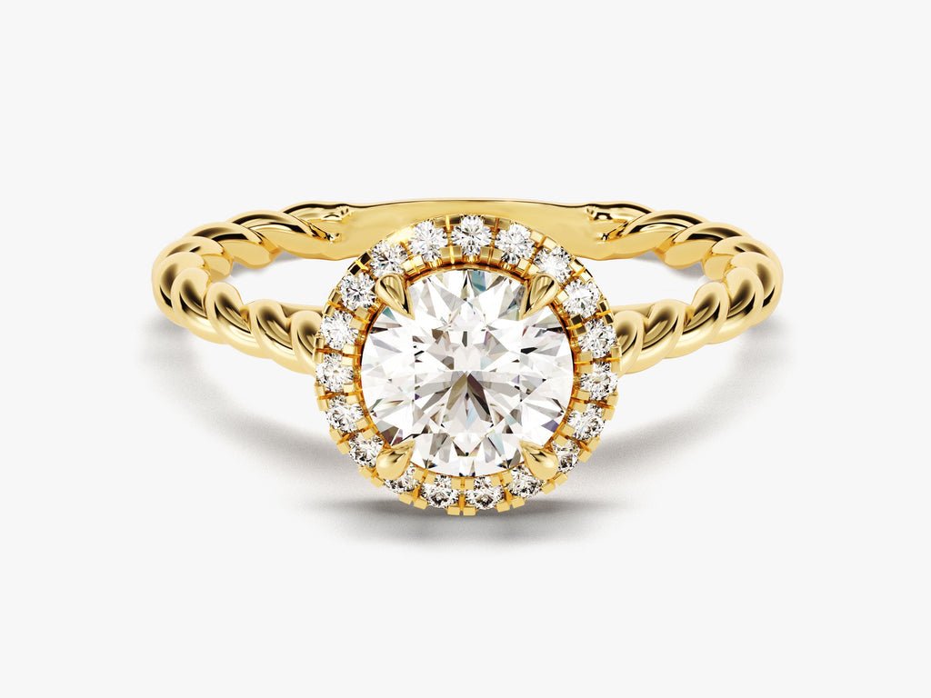 1.0CT round halo lab grown diamond engagement ring for sale