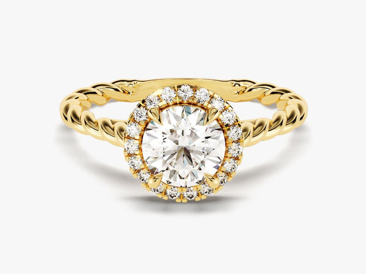 1.0CT round halo lab grown diamond engagement ring for sale