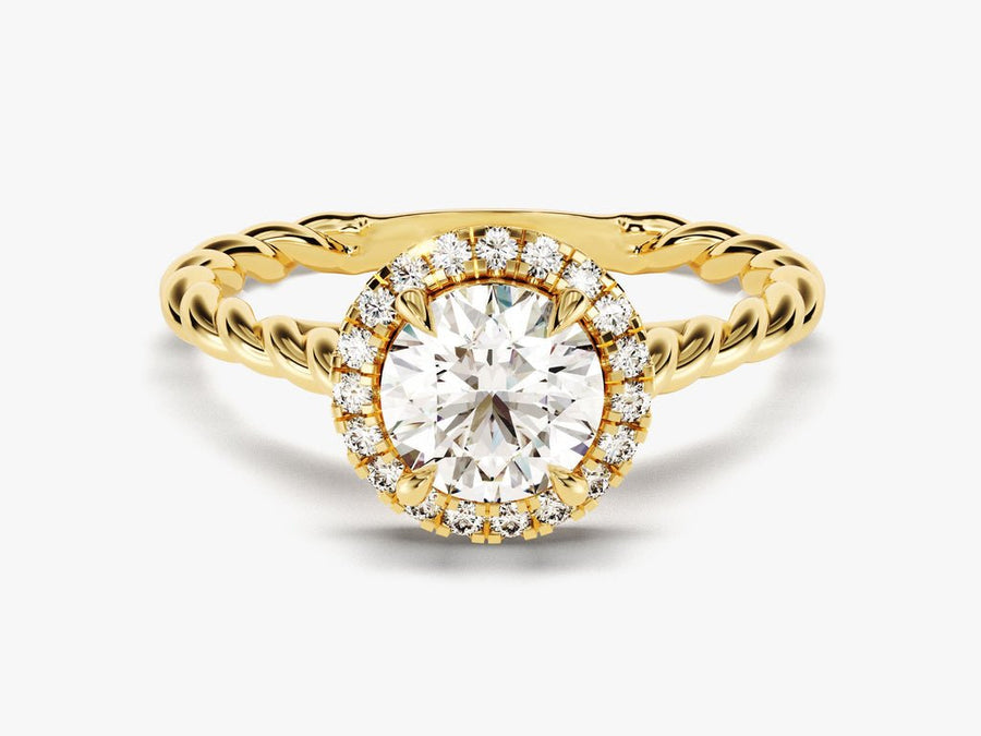 1.0CT round halo lab grown diamond engagement ring for sale