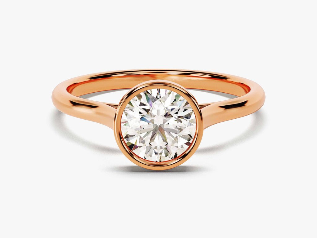 Round bezel engagement ring with certified lab grown diamond