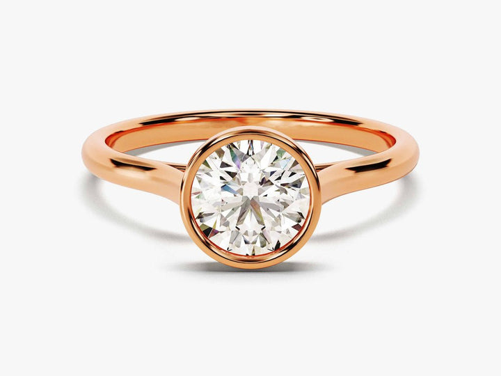 Round bezel engagement ring with certified lab grown diamond
