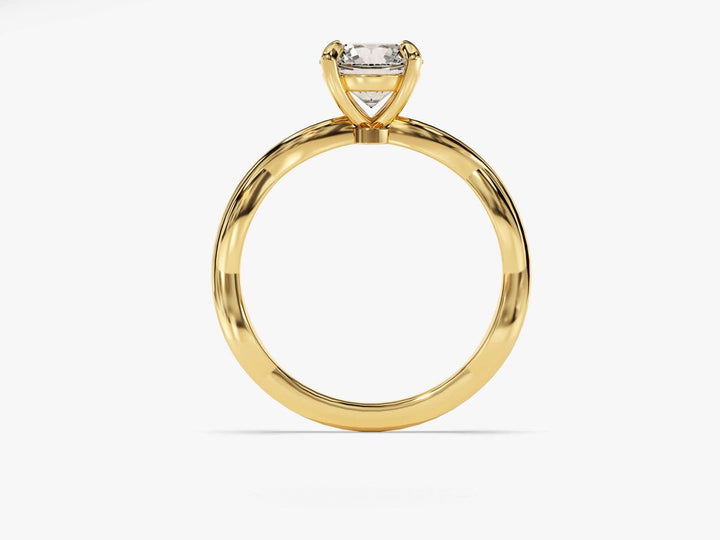 Detailed close-up of round solitaire diamond engagement ring